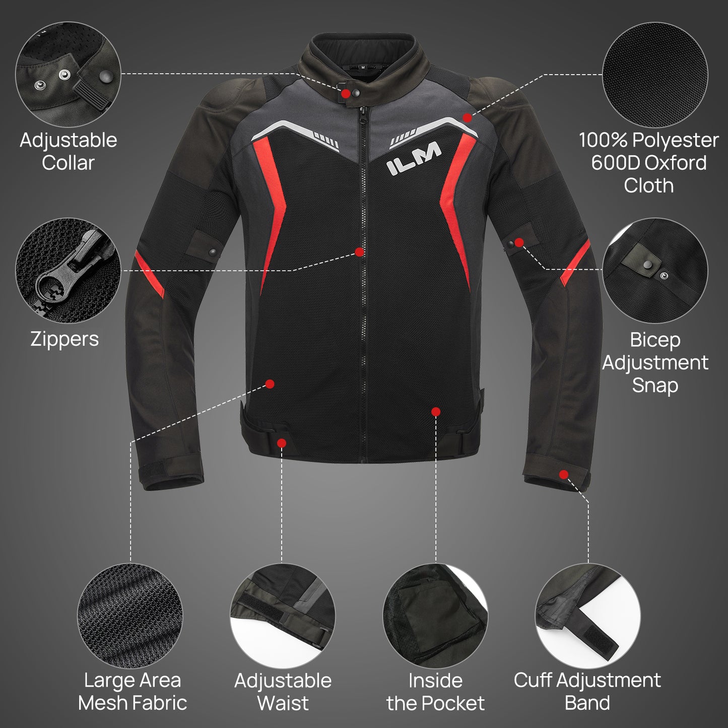 CHAQUETA DE MOTO ILM - J02 / BLANCO - GRIS OSCURO