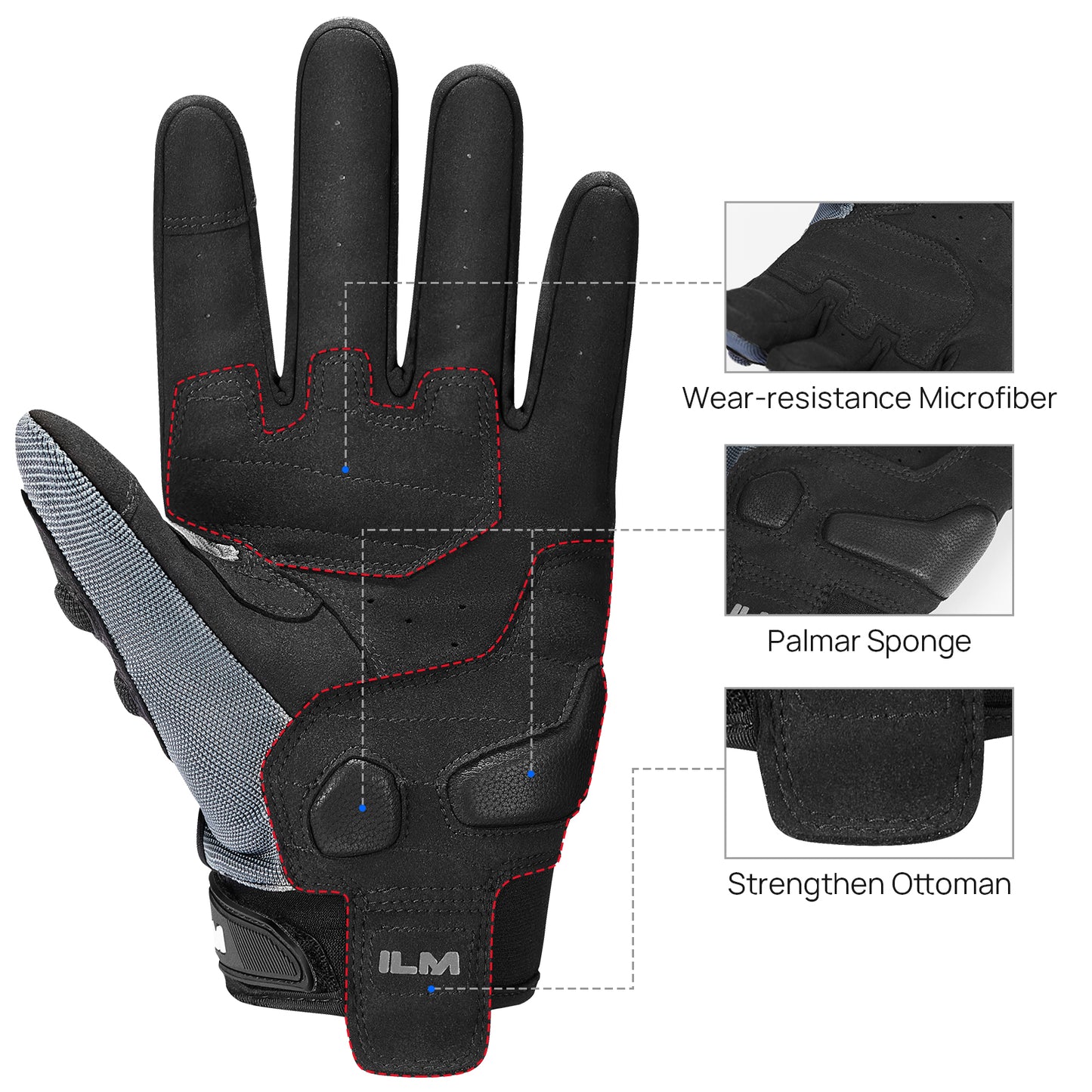 ILM Guantes de Moto JC42 / Negro - Gris