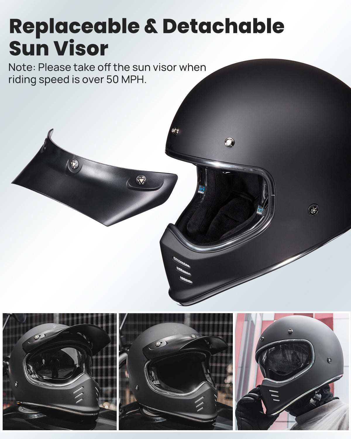 CASCO DE MOTO ILM - Z502 / NEGRO MATTE / CASCO CLÁSICO