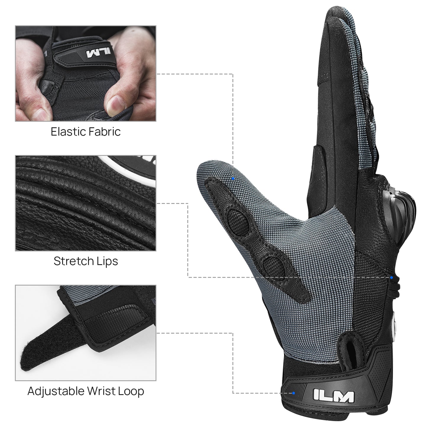 ILM Guantes de Moto JC42 / Negro - Gris