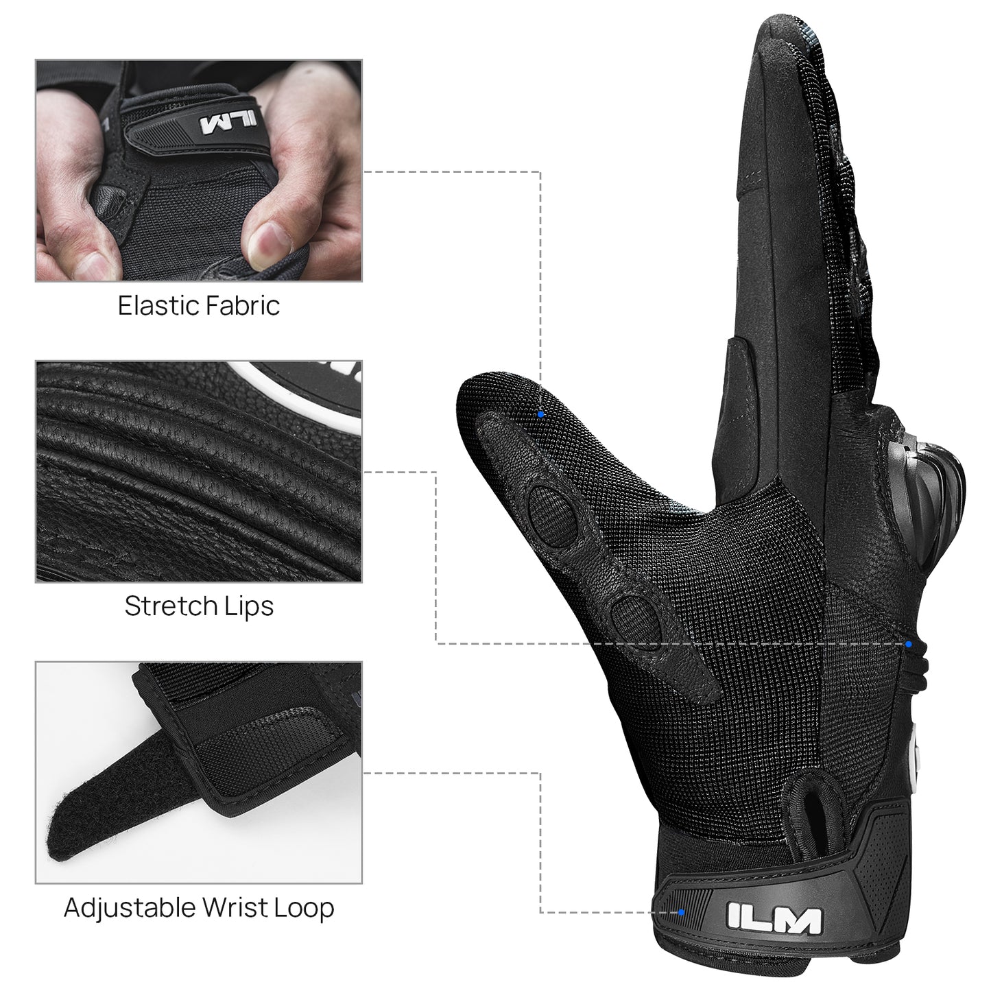 ILM Guantes de Moto JC42 / Negro - Gris