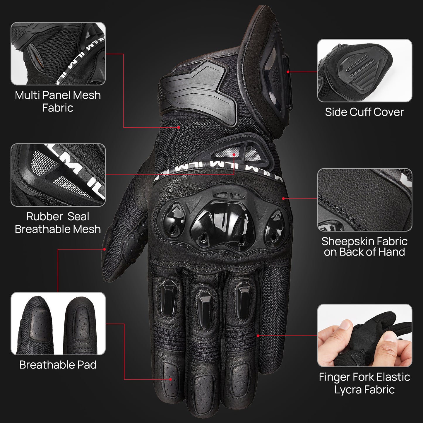 Guantes ILM WD01 cuero-textil para hombres y mujeres /Negro/