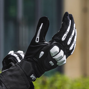 Guantes de moto JC10 ILM Textil-Cuero / Blanco-Negro