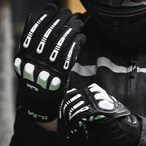 Guantes de moto JC10 ILM Textil-Cuero / Blanco-Negro