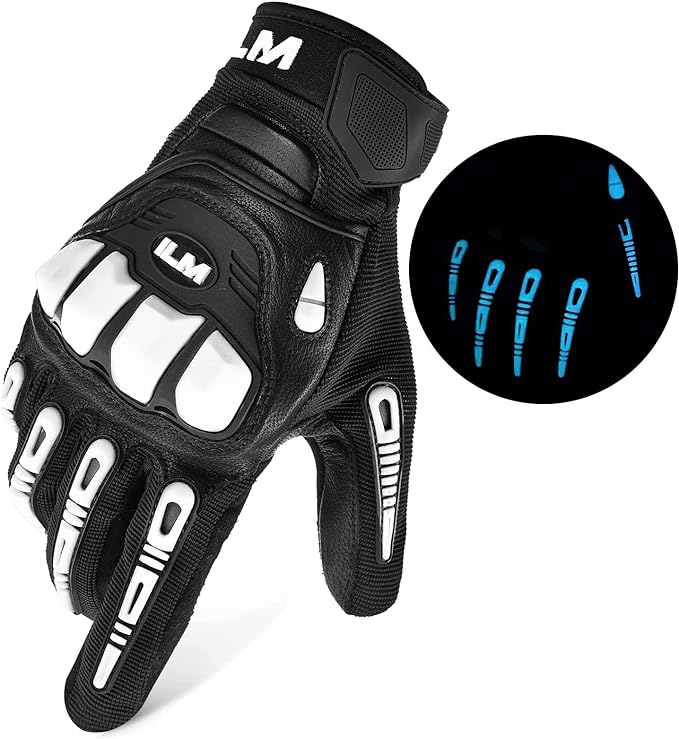 Guantes de moto JC10 ILM Textil-Cuero / Blanco-Negro