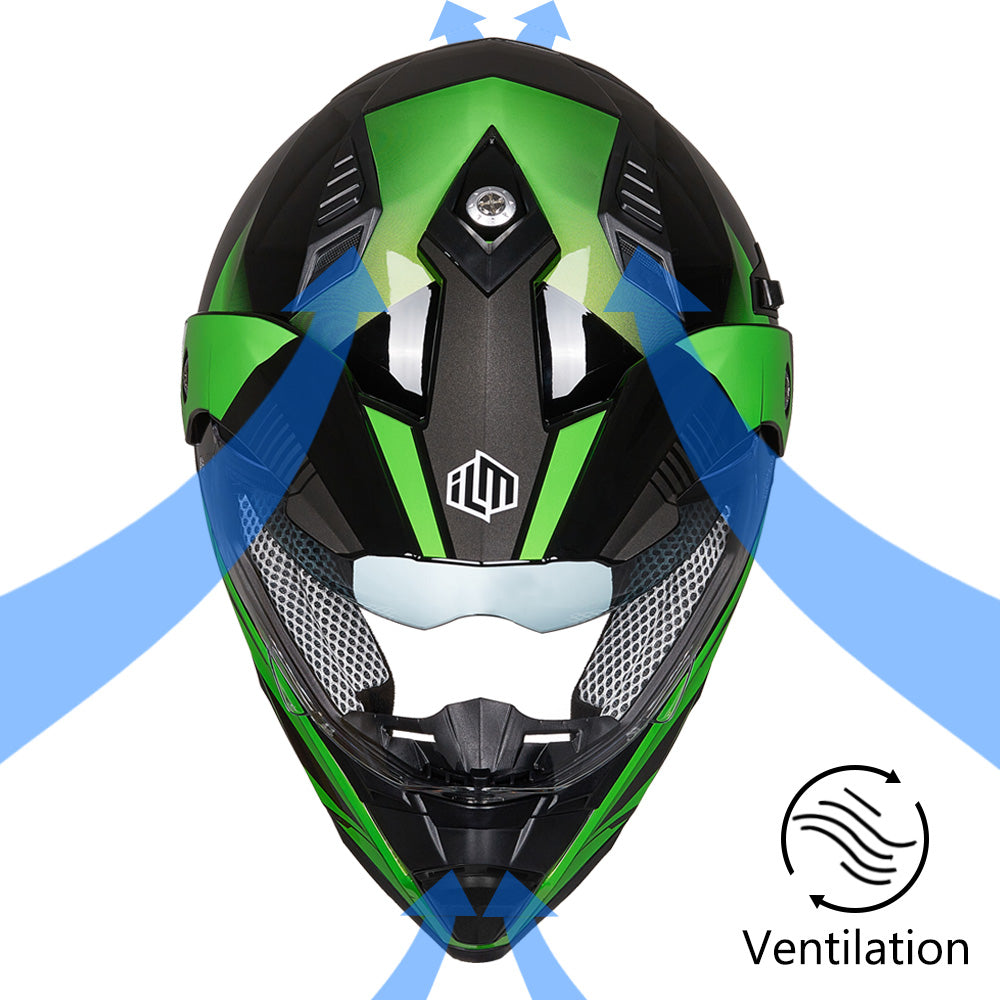 CASCO PARA MOTO OFF ROAD ILM - 606V / Verde, Naranjo