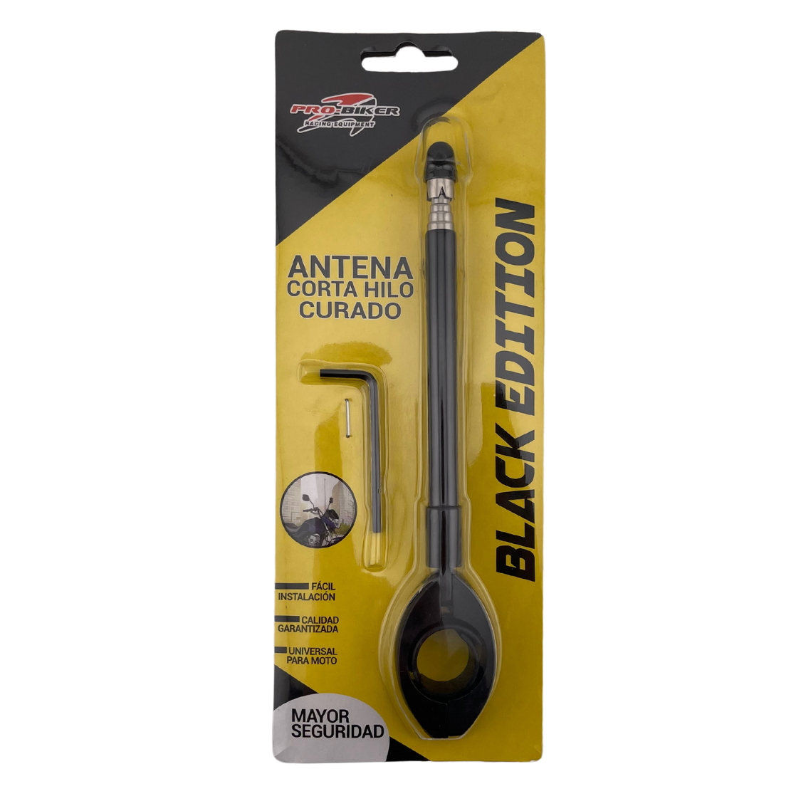 ANTENA CORTA HILO RETRACTIL PARA MOTO NEGRA - PROBIKER